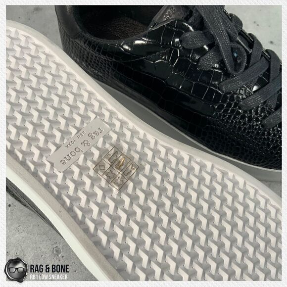 RAG AND BONE RB1 LOW PLATFORM SNEAKERS BLACK CROCODILE EMBOSSED LEATHER SIZE 7.5 - Picture 12 of 16